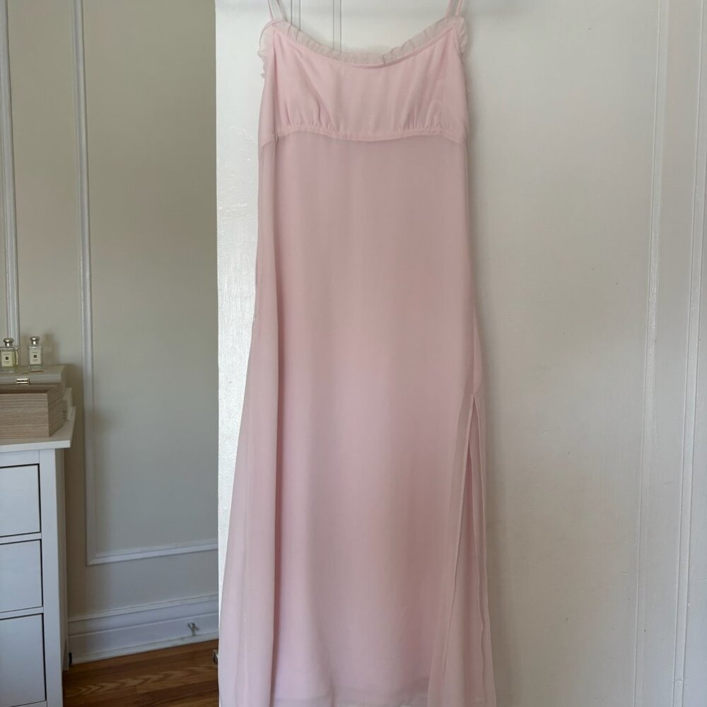 Wilfred by Aritzia Soft Pink Chiffon Midi Dress – Size 2